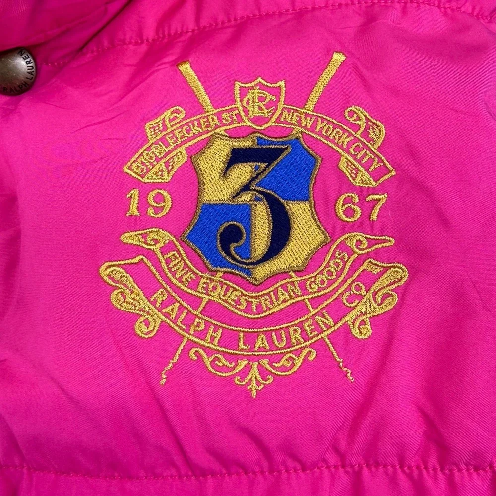 Ralph Lauren Girls Equestrian Down Filled Reversible Puffer Vest‎ Pink/Green 16